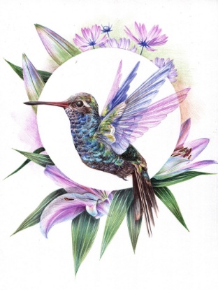 Picture of Hummingbird with lilies